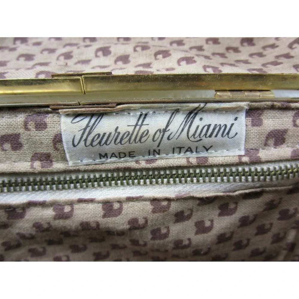 Vintage Fleurette of Miami Split Top Train Case Purse, Italy 1950s Handbag Lined